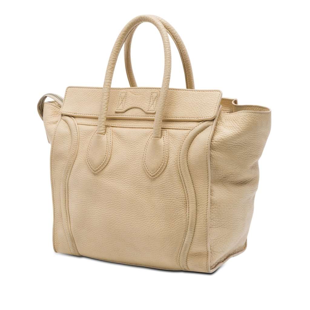 Celine Mini Drummed Calfskin Luggage Tote Beige Leather Very good condition - Back View