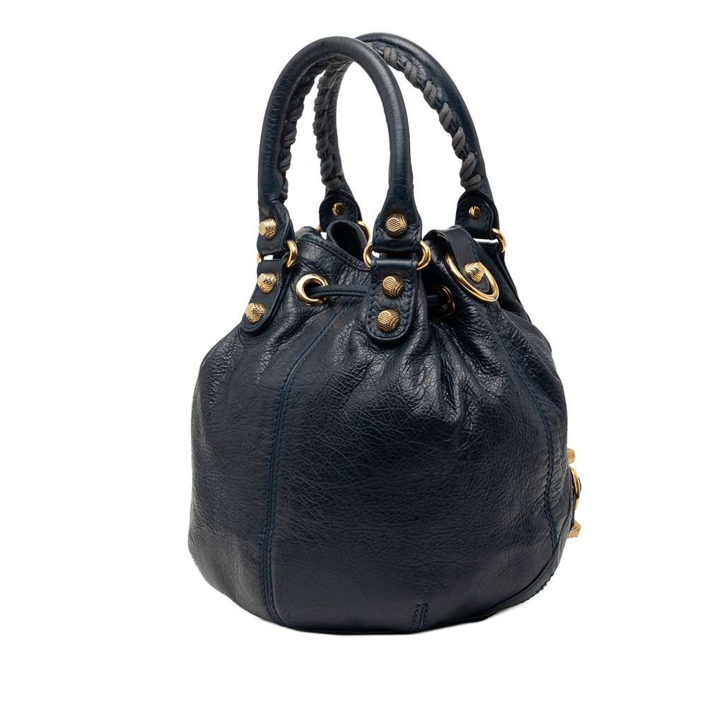 Balenciaga Mini Lambskin Motocross Giant 12 Pompon Bag Blue Leather Very good condition - Back View