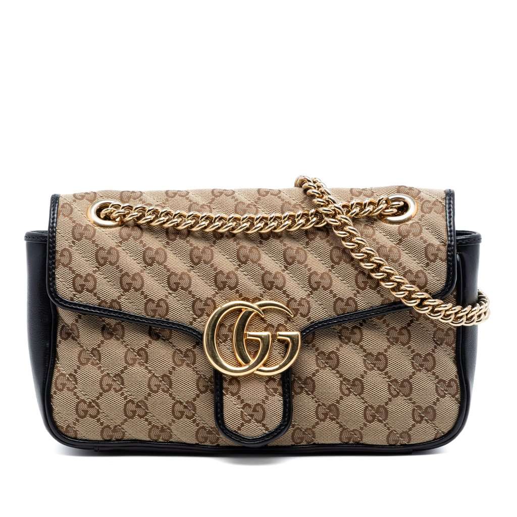 Gucci Medium GG Marmont Matelasse Diagonal GG Canvas Shoulder Bag Beige Very good condition - Front View