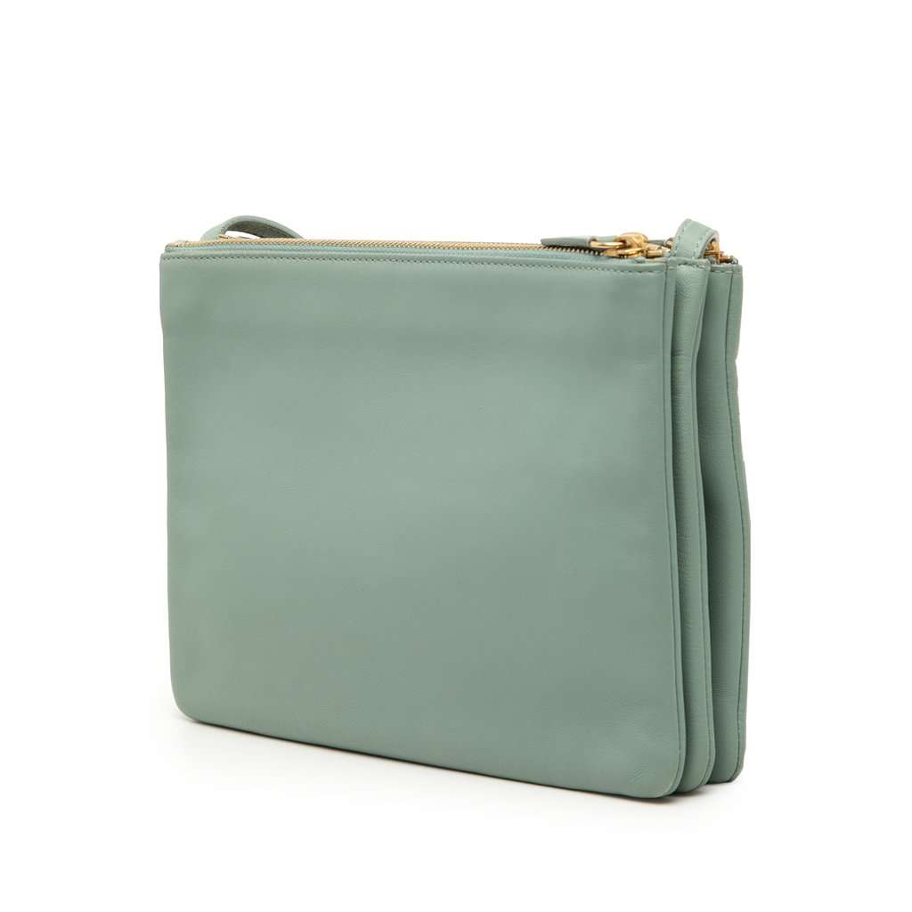 Celine Large Lambskin Trio Crossbody Green Leather Very good - Back View