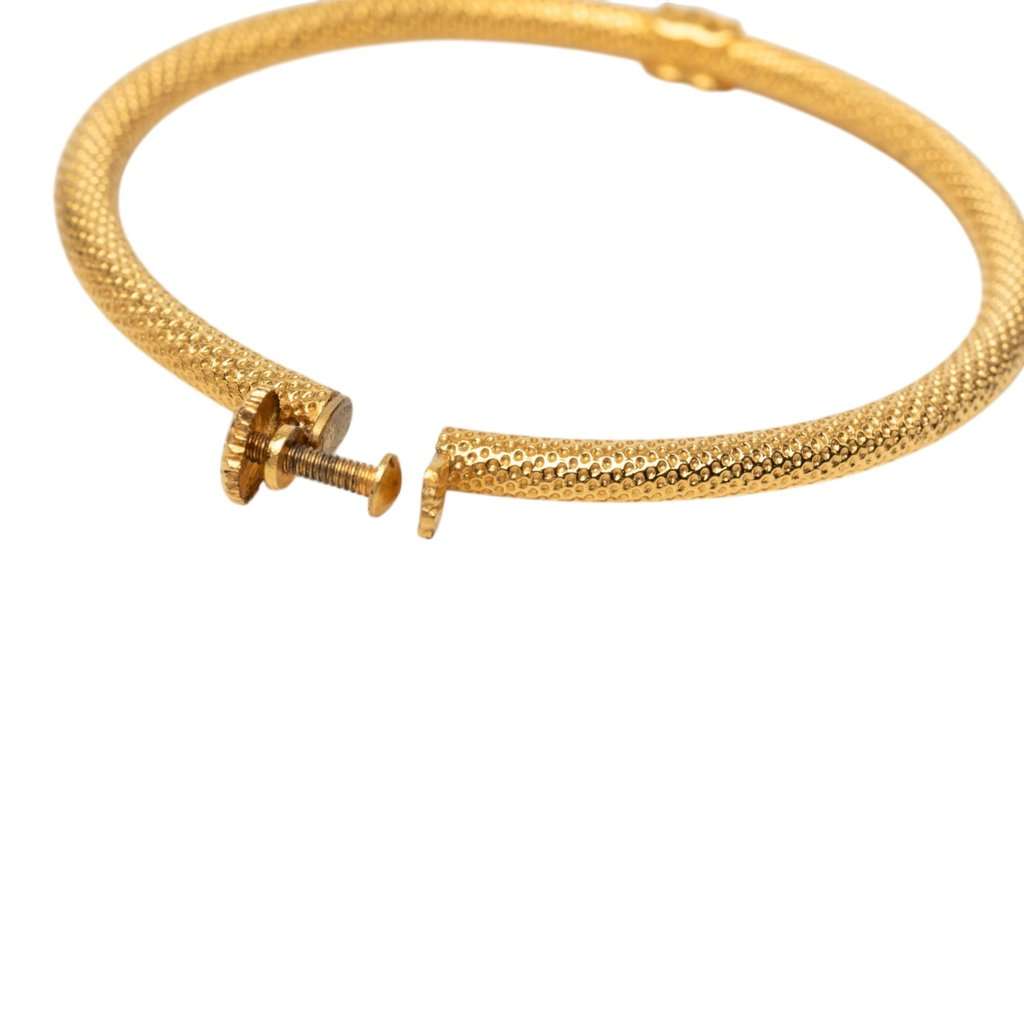 Chanel CC Gold Plated Textured Hoop Screw Back Earrings Gold Metal Very good - Inside View