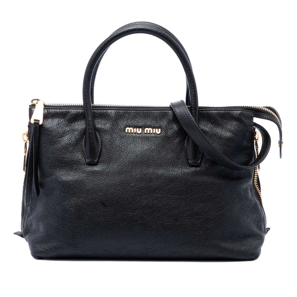 Miu Miu Goatskin Madras Zip Satchel Black Leather Very good - Front View