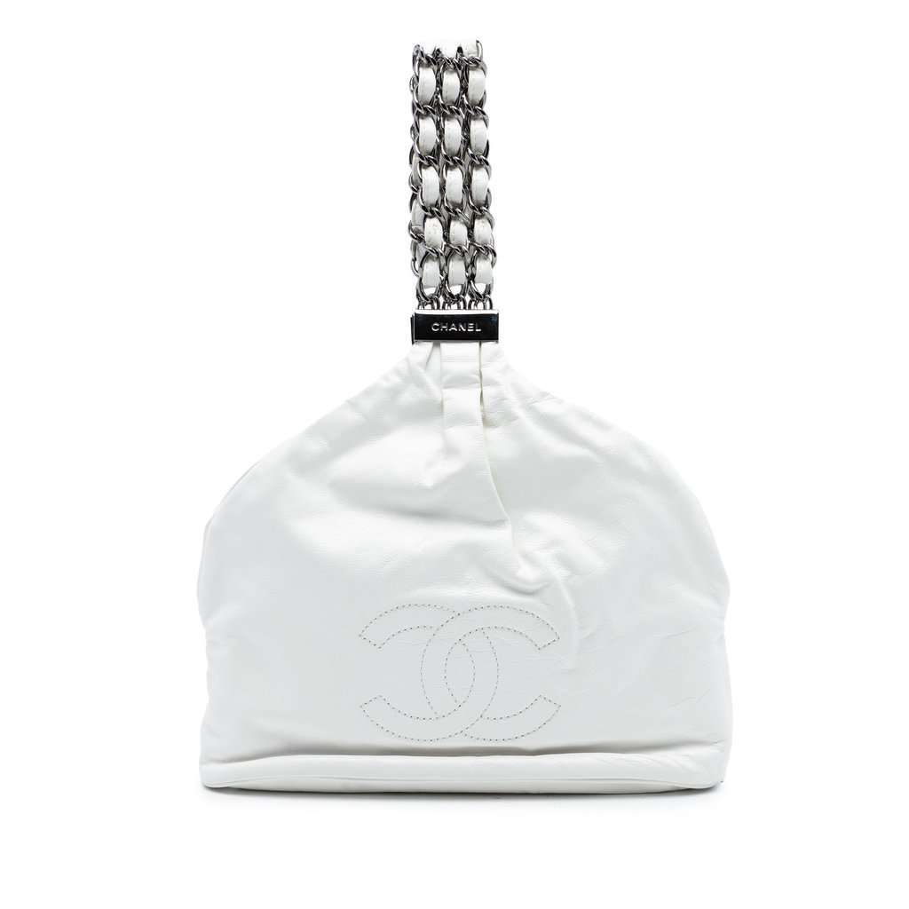 Chanel CC Lambskin Rock and Chain Hobo Bag White Leather Very good condition - Front View