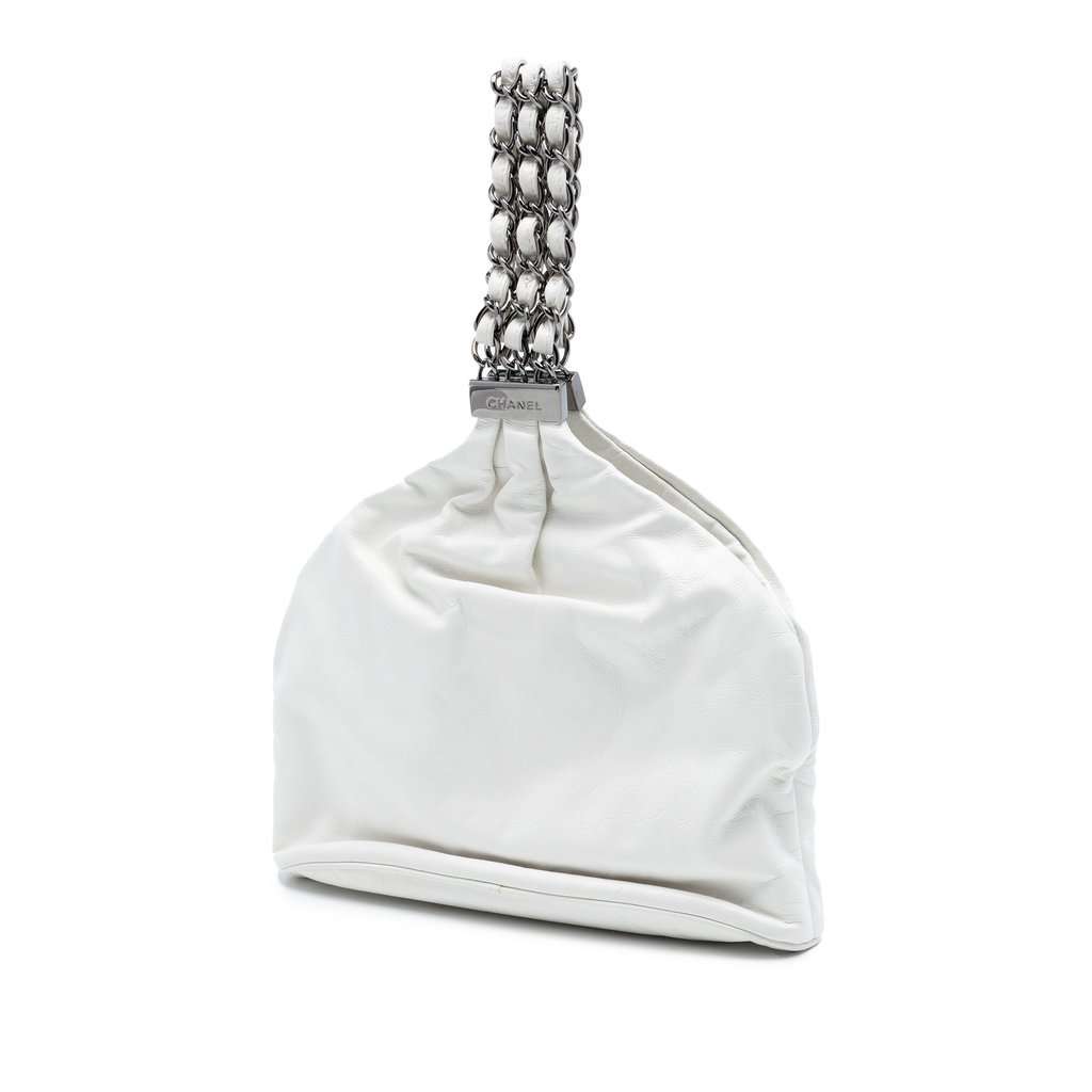 Chanel CC Lambskin Rock and Chain Hobo Bag White Leather Very good condition - Back View