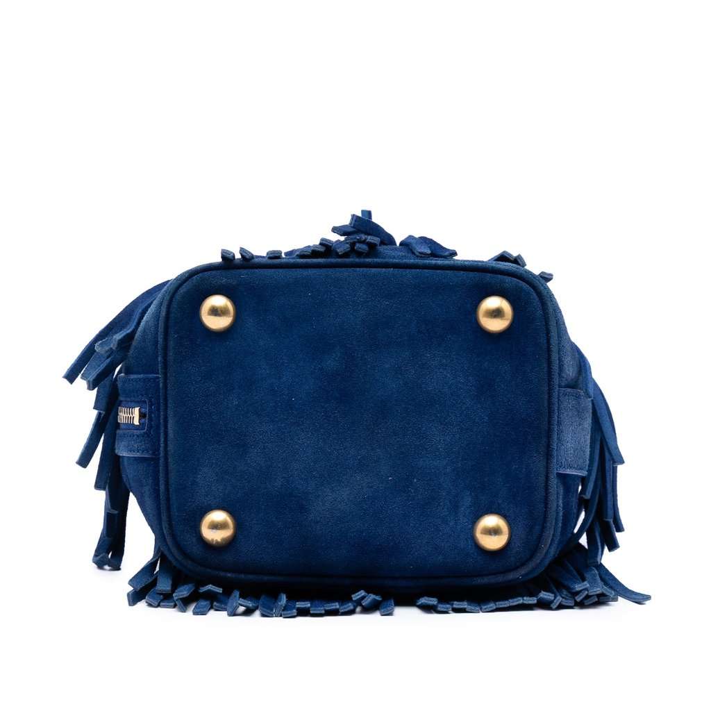 Saint Laurent Small Suede Emmanuelle Fringe Bucket Bag Blue Leather Very good condition - Inside View