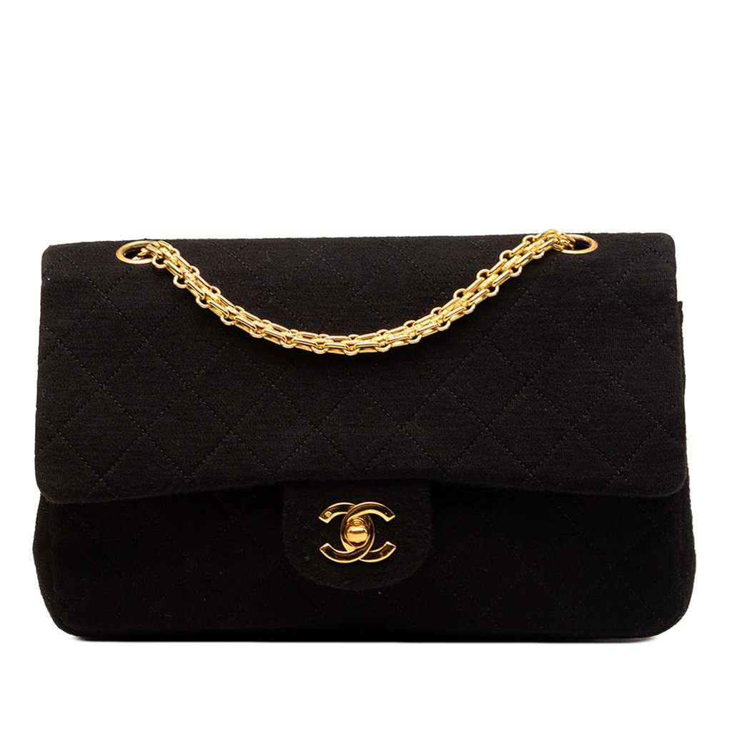 Chanel Medium Classic Jersey Bijoux Chain Double Flap Black Good condition - Front View