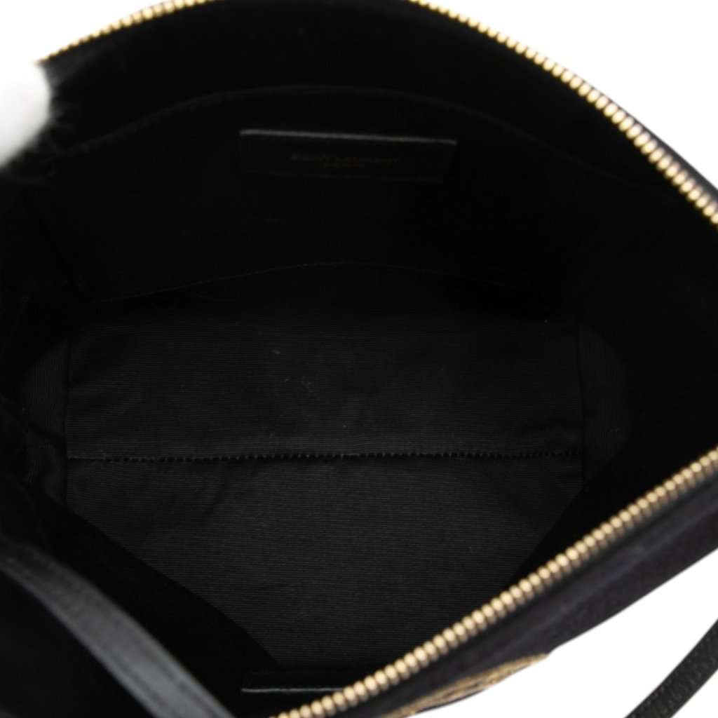 Saint Laurent Wool Embroidered Rive Gauche Pouch Black Very good - Model View