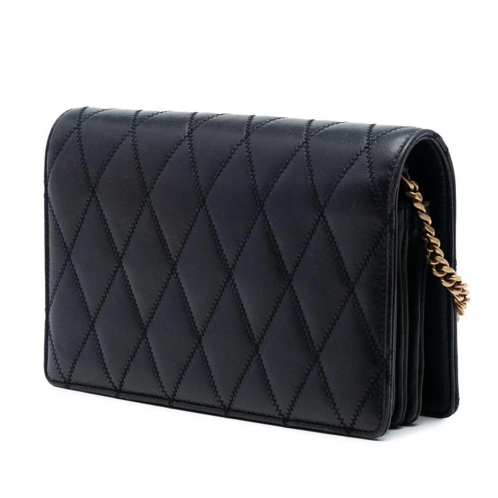Saint Laurent Diamond Quilted Lambskin Angie Chain Bag Black Leather Very good condition - Back View