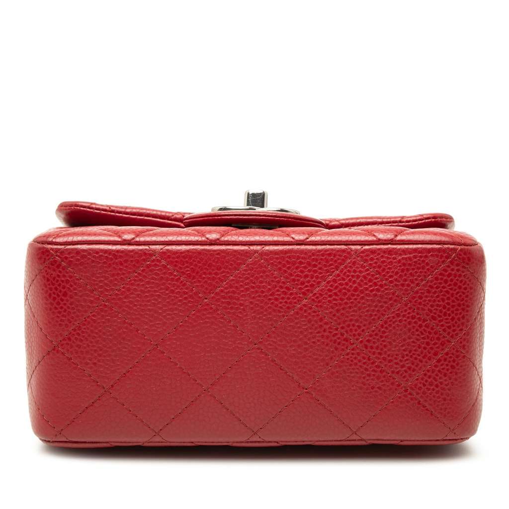 Chanel Mini Square Classic Caviar Single Flap Red Leather Very good - Inside View