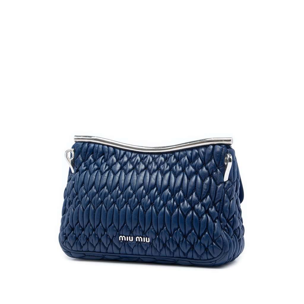 Miu Miu Matelasse Nappa Crystal Frame Flap Satchel Blue Leather Very good - Back View