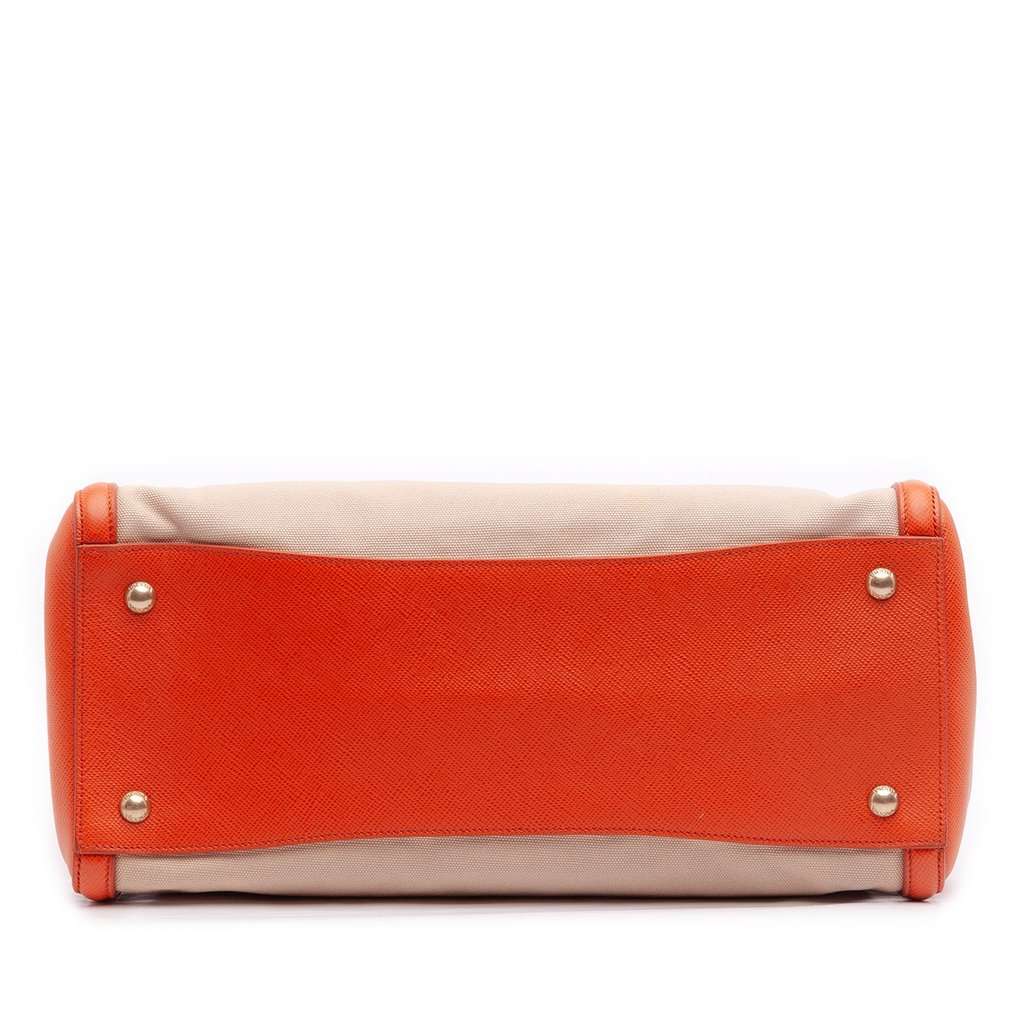 Prada Bicolor Saffiano Cuir Trimmed Canvas Satchel Beige Very good condition - Inside View