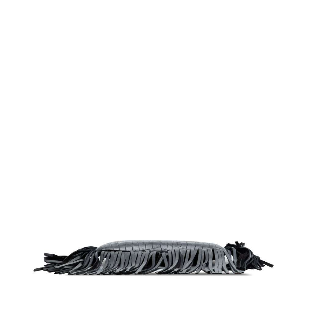 Saint Laurent Croc Embossed Calfskin Monogram Fringe Clutch Black Leather Very good condition - Inside View