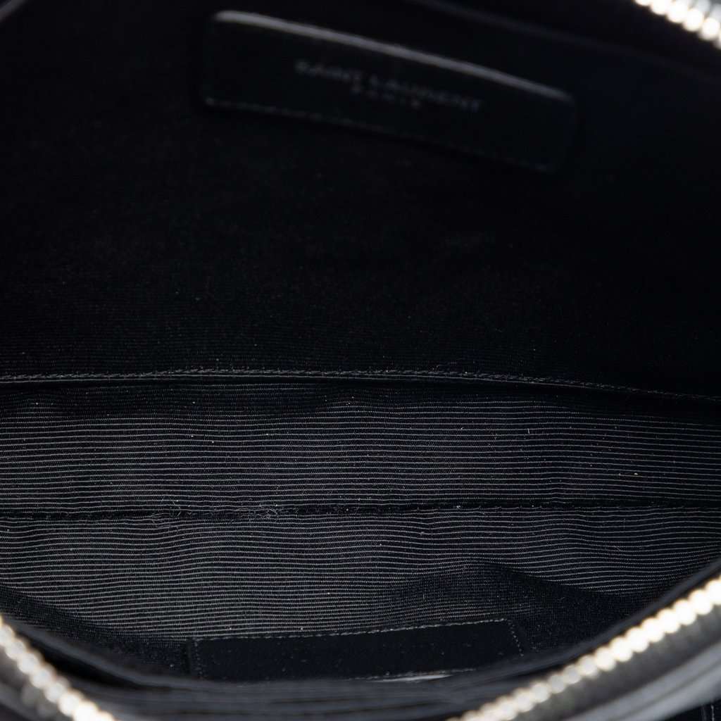 Saint Laurent Croc Embossed Calfskin Monogram Fringe Clutch Black Leather Very good condition - Model View