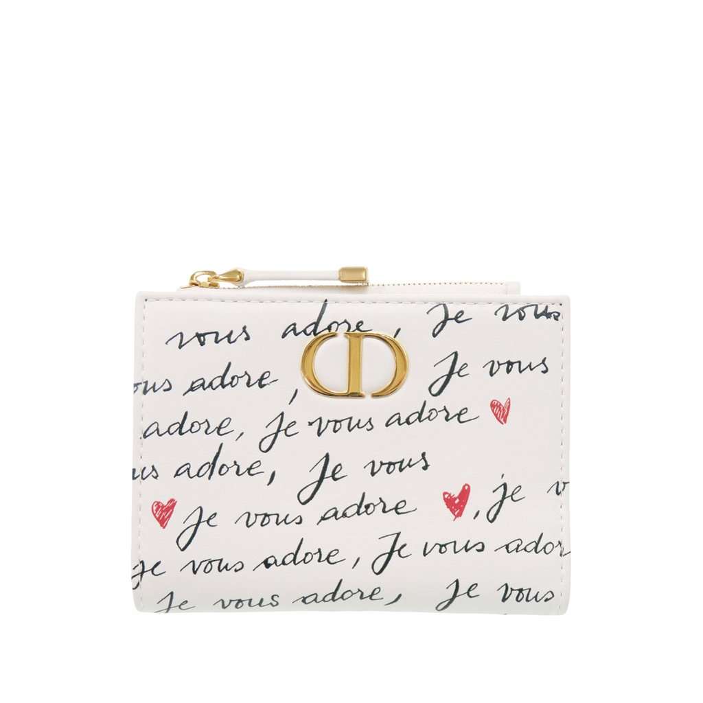 Dior Leather Je Vous Adore Heart Caro Dahlia Wallet White Leather Very good - Front View