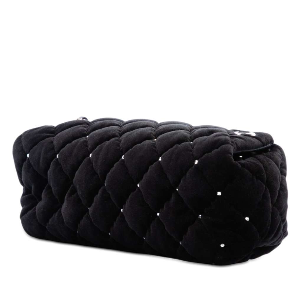 Chanel CC Quilted Velvet Crystal Wristlet Clutch Black Very good condition - Back View