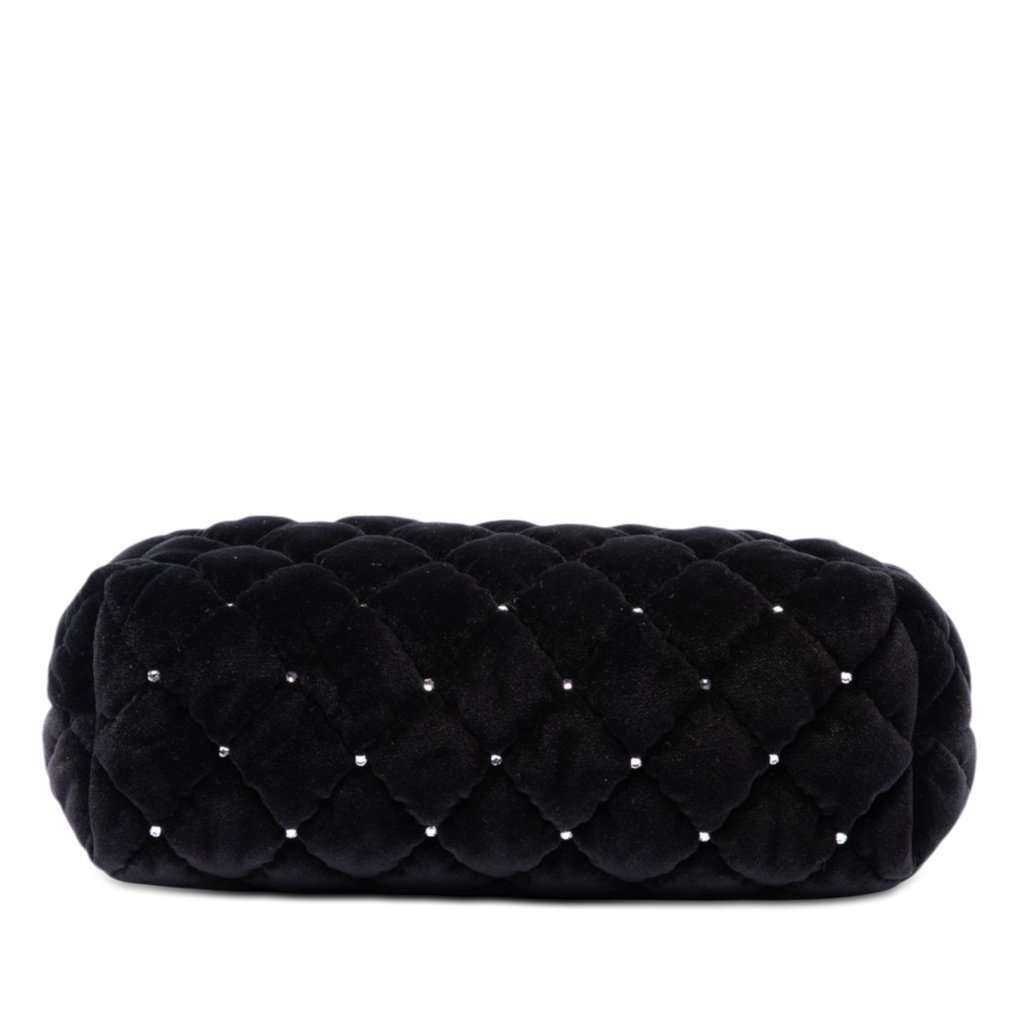 Chanel CC Quilted Velvet Crystal Wristlet Clutch Black Very good condition - Inside View