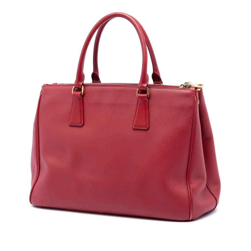 Prada Medium Saffiano Lux Galleria Double Zip Satchel Red Leather Very good condition - Back View