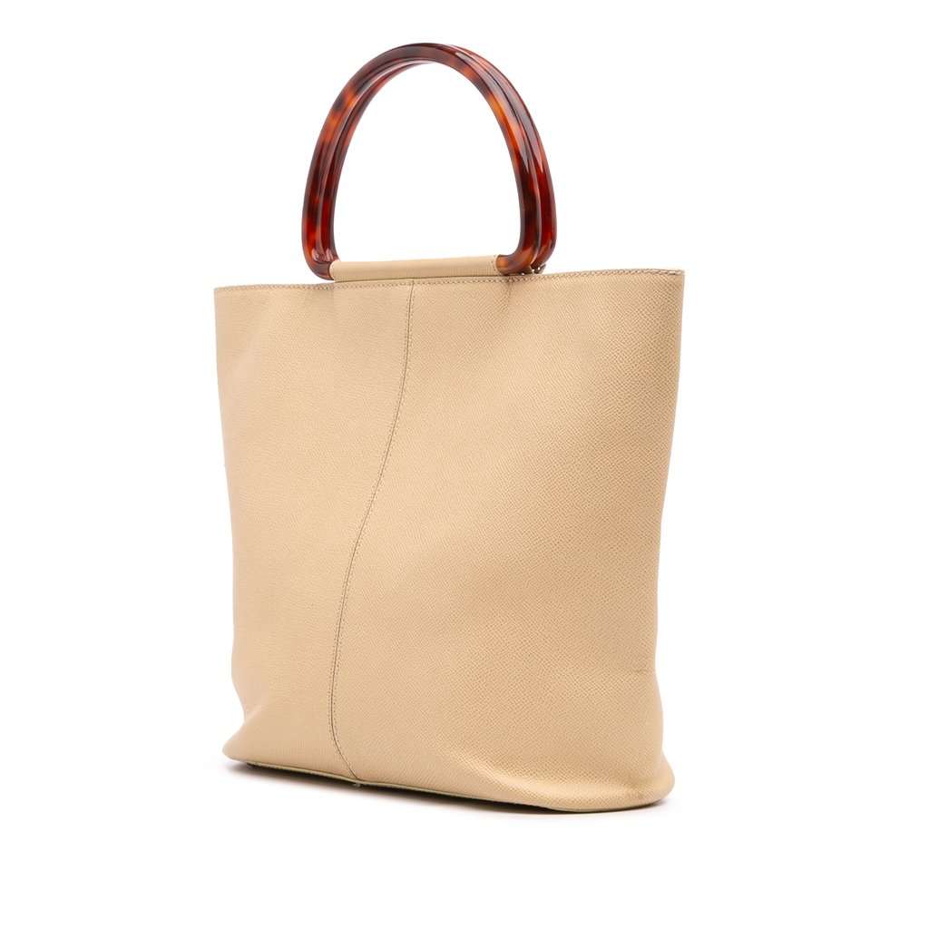 Chanel Grained Calfskin Tortoise Top Handle Tote Beige Leather Very good - Back View