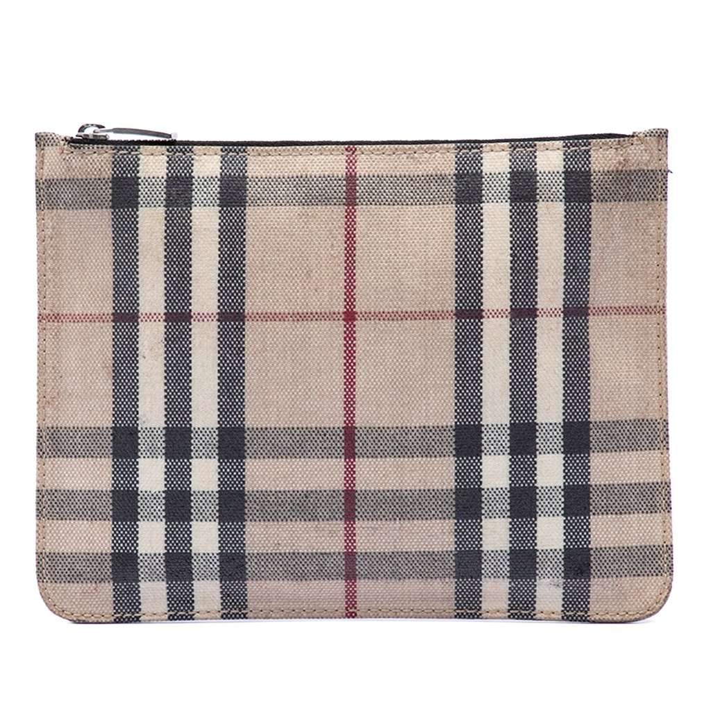 Burberry House Check Canvas Pouch Beige Very good condition - Front View