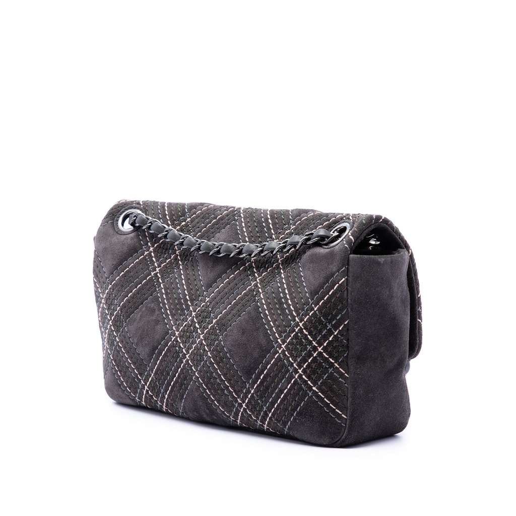 Chanel Paris Edinburgh Medium Stitched Suede Saltire Single Flap Navy Leather Very good - Back View