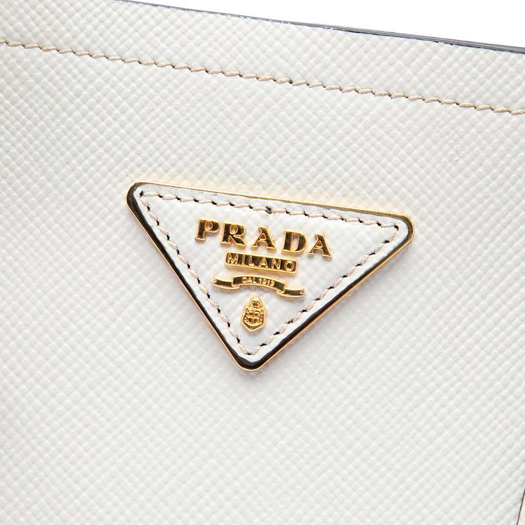 Prada Medium Saffiano Cuir Double Satchel White Leather Very good condition - Box View
