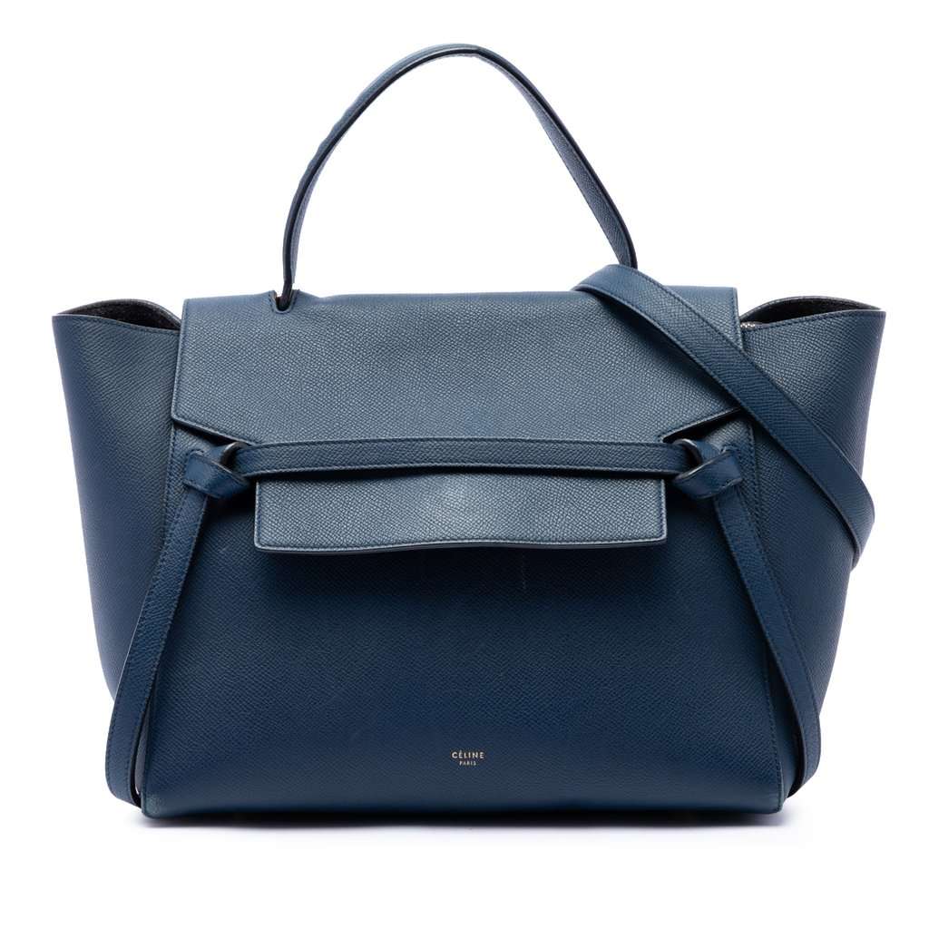 Celine Mini Grained Calfskin Belt Bag Blue Leather Very good - Front View
