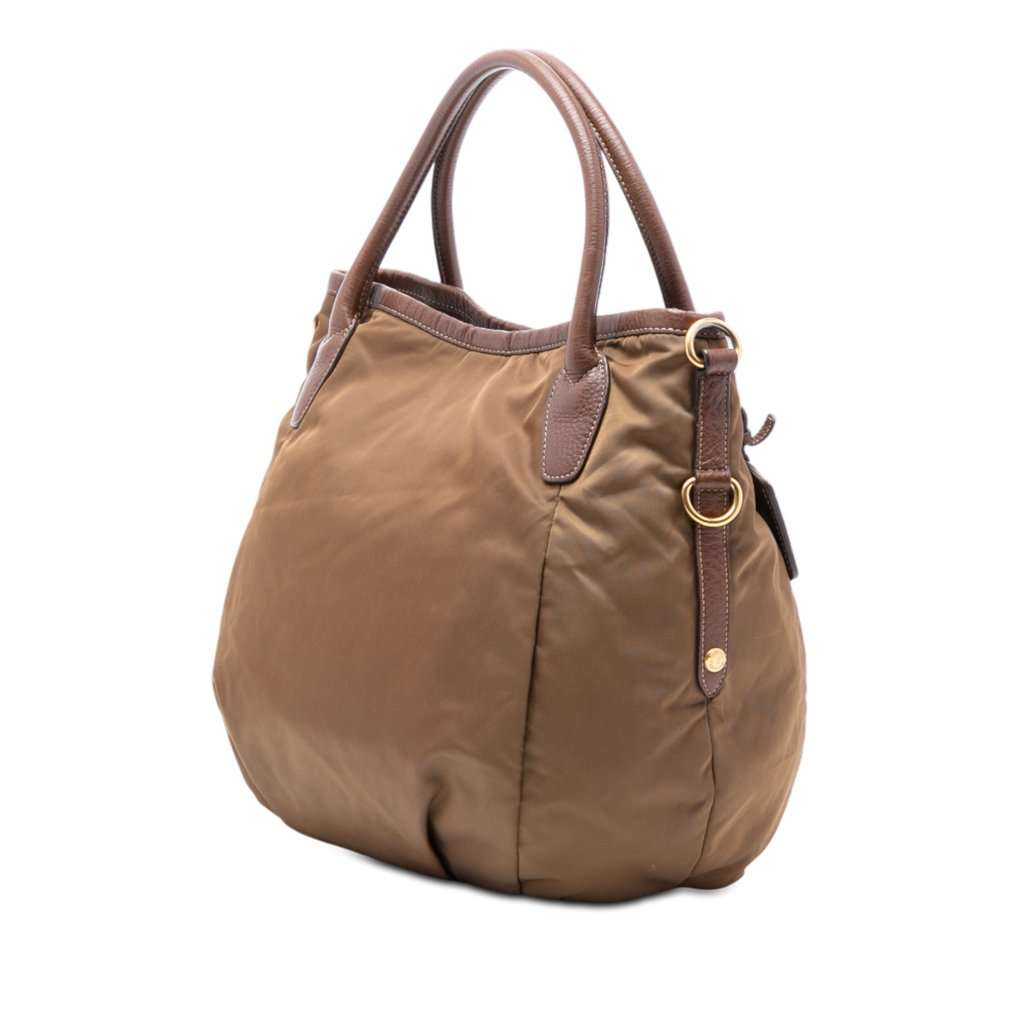 Prada Vitello Daino Trimmed Tessuto Satchel Brown Very good - Back View