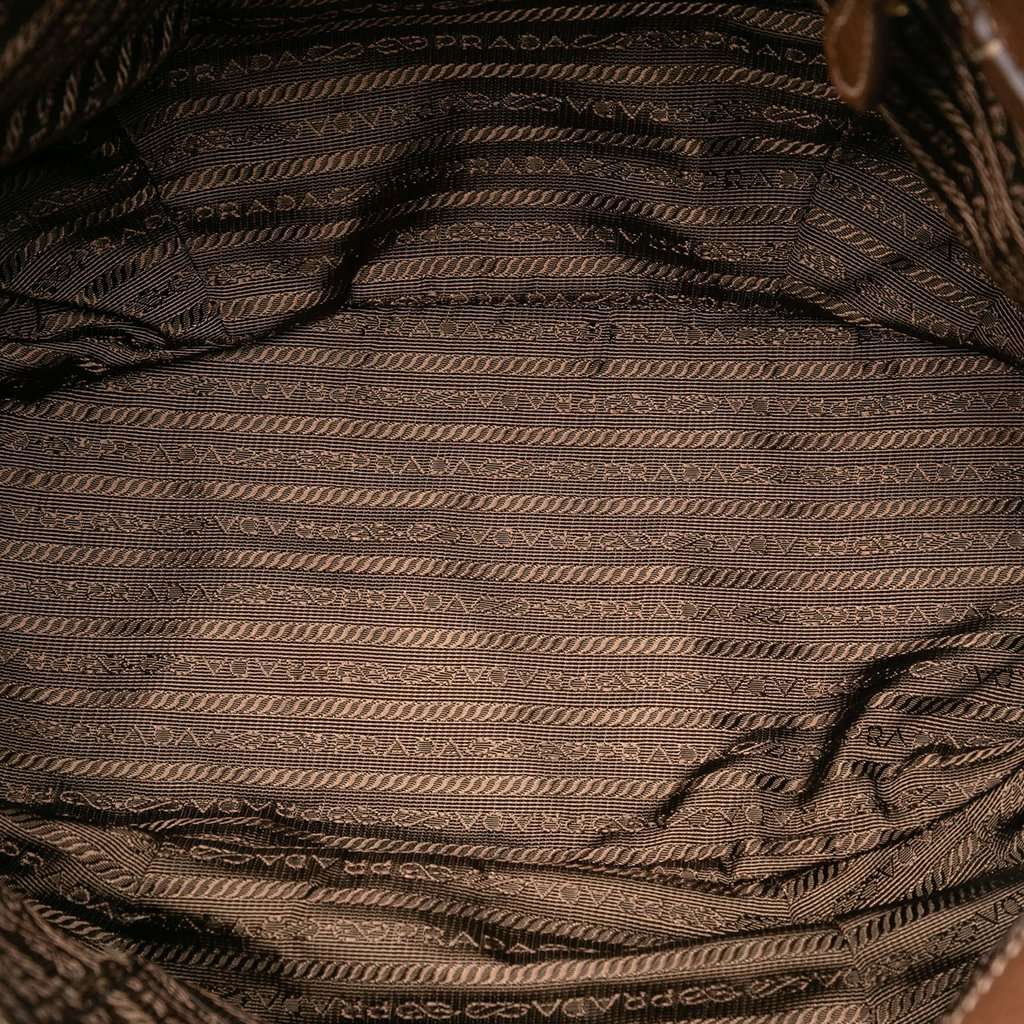 Prada Vitello Daino Trimmed Tessuto Satchel Brown Very good - Model View