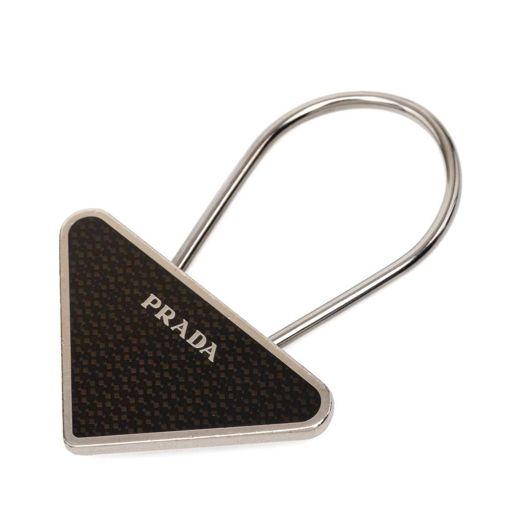 Prada Brass Enamel Logo Key Chain Silver Metal Very good condition - Front View