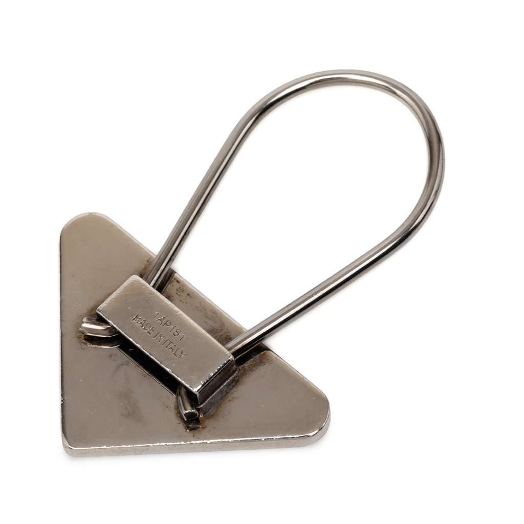 Prada Brass Enamel Logo Key Chain Silver Metal Very good condition - Back View
