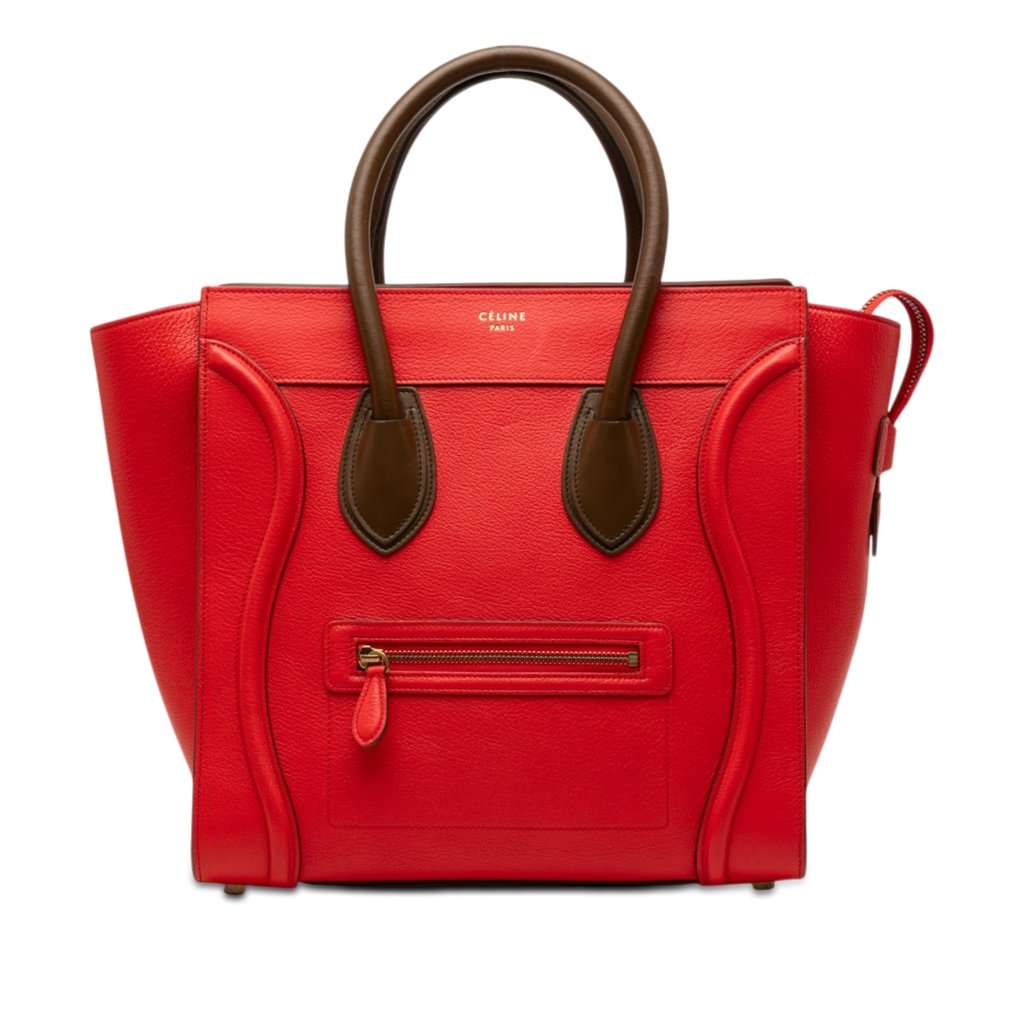 Celine Mini Bicolor Leather Luggage Tote Red Leather Very good condition - Front View