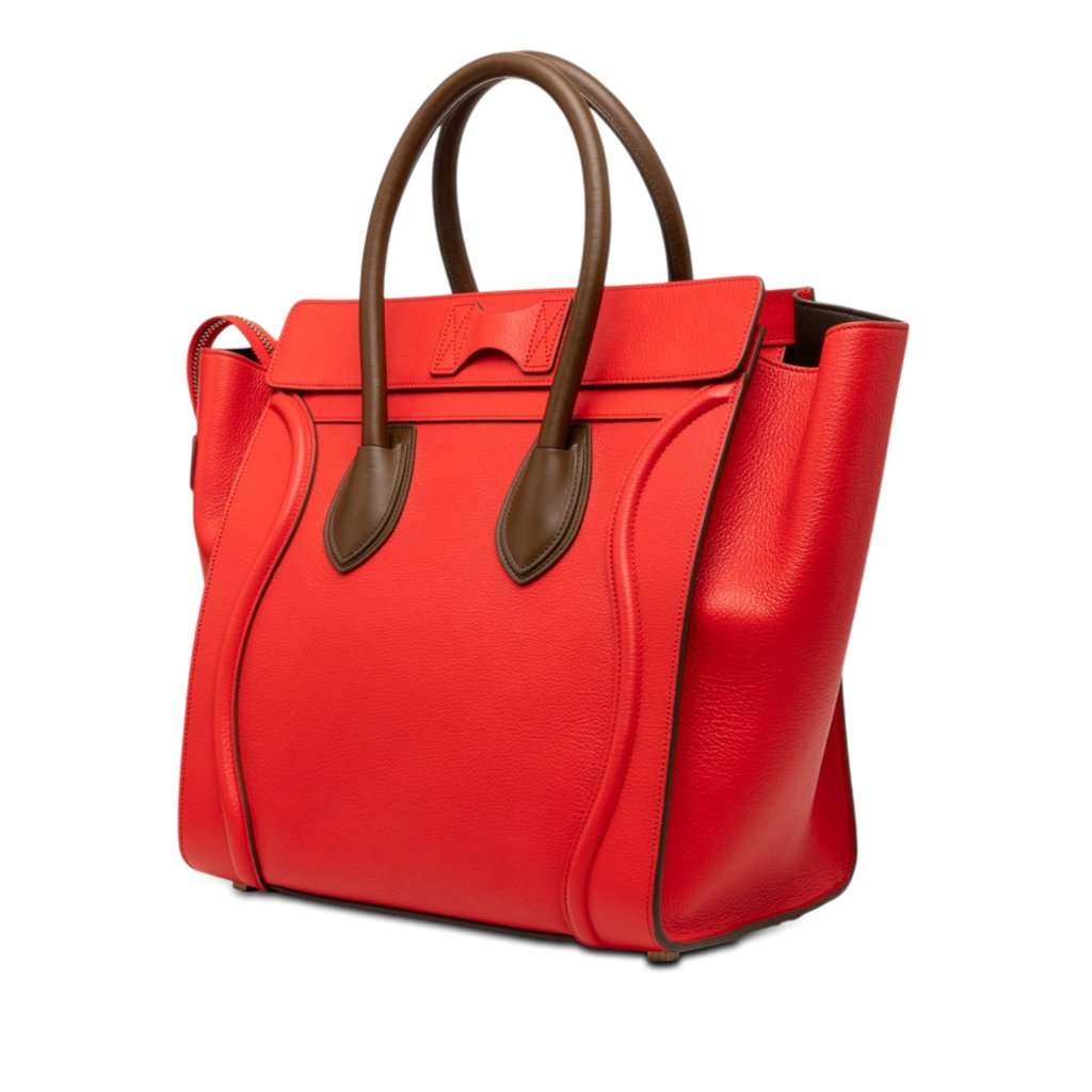 Celine Mini Bicolor Leather Luggage Tote Red Leather Very good condition - Back View
