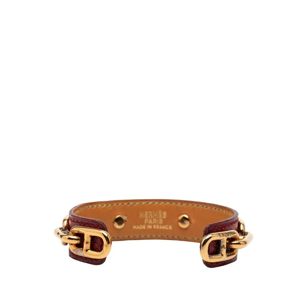 Hermès Leather and Gold Plated Chaine d Ancre Cuff Bracelet Red Leather Good - Inside View