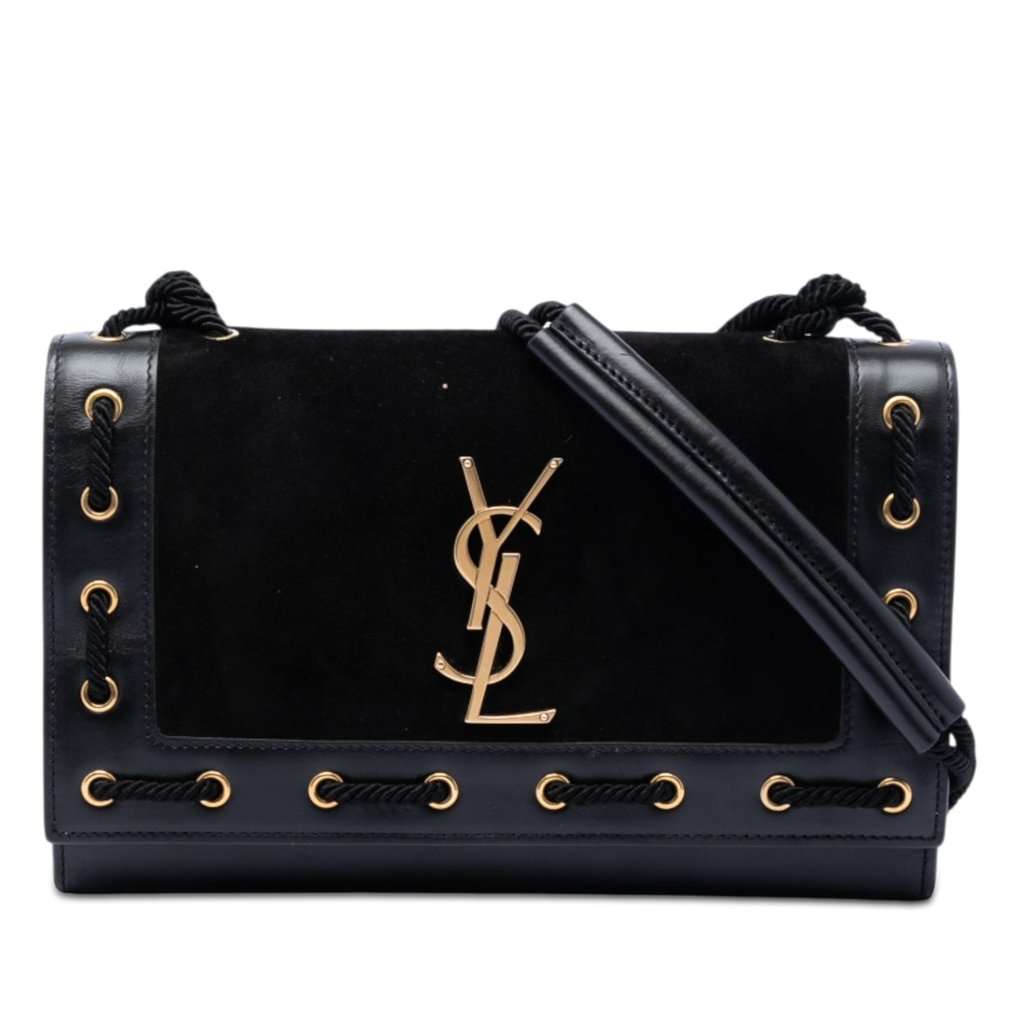 Saint Laurent Medium Suede Rope Stitch Kate Crossbody Black Leather Very good condition - Front View