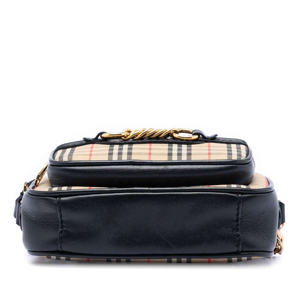 Burberry 1983 Knight Check Canvas and Calfskin Link Camera Bag Beige Very good condition - Inside View