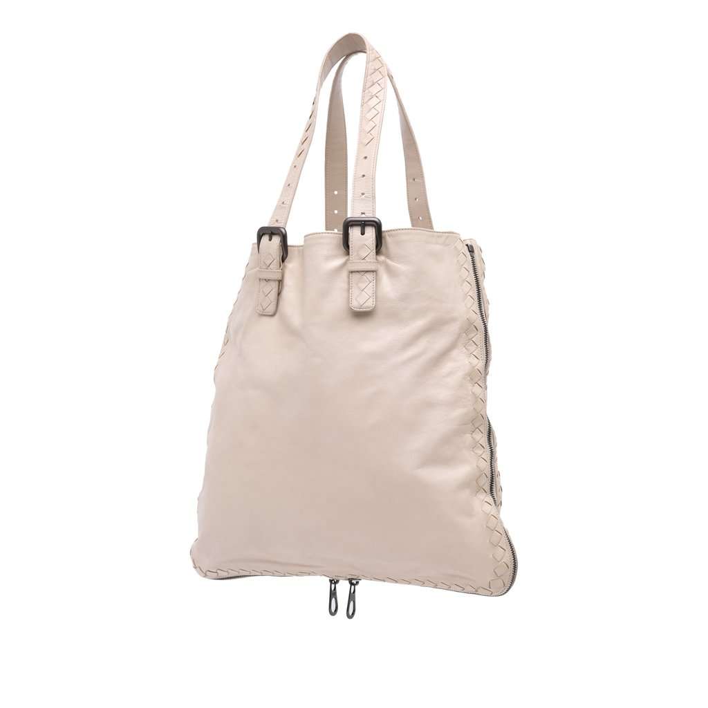 Bottega Veneta Leather Intrecciato Side Zip Tote Brown Leather Very good - Back View