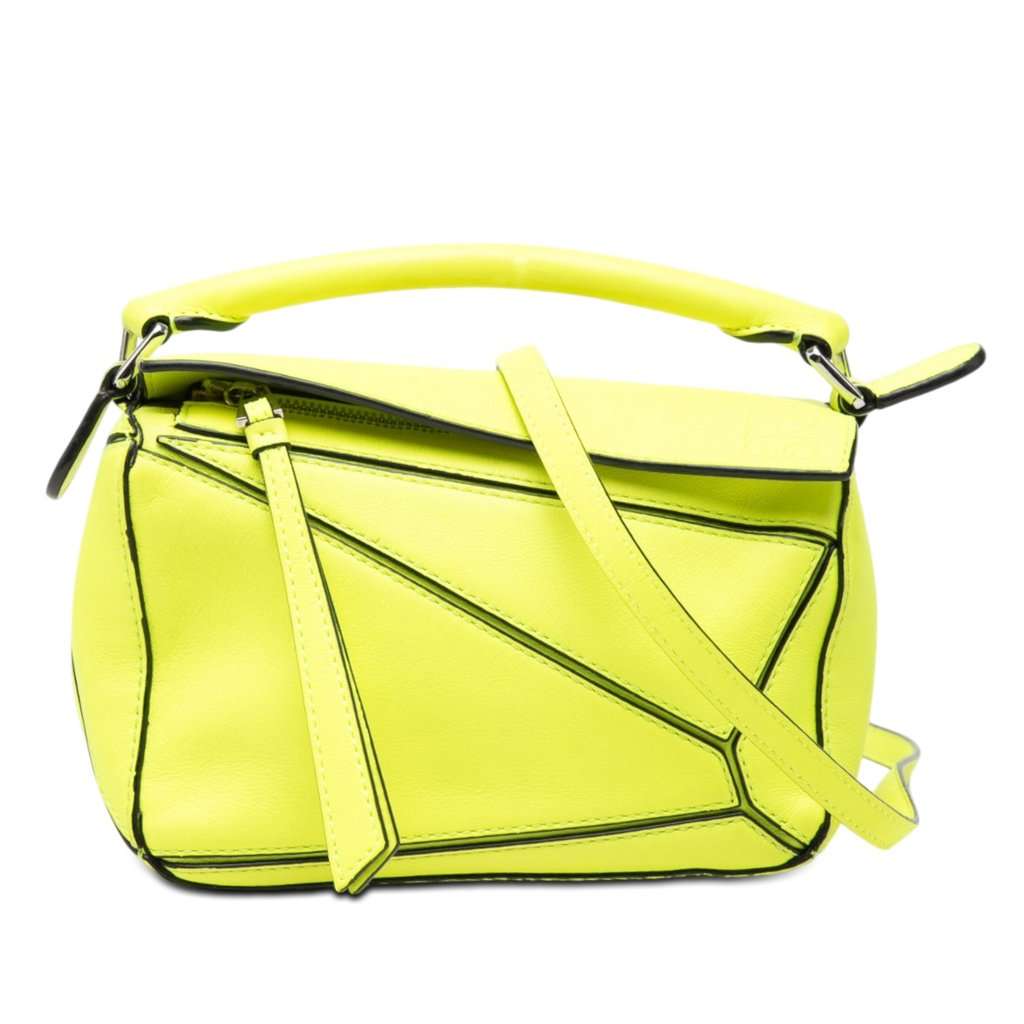 LOEWE Mini Calfskin Puzzle Satchel Yellow Leather Very good condition - Front View