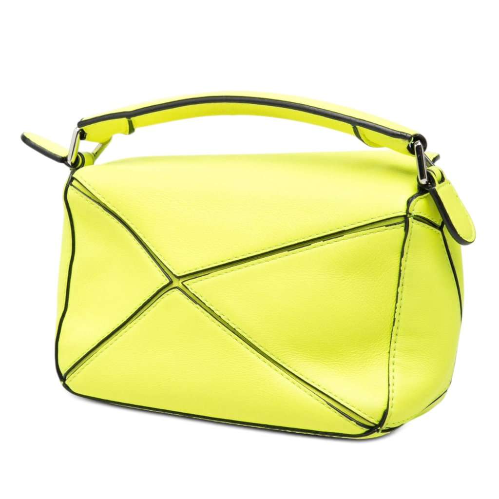 LOEWE Mini Calfskin Puzzle Satchel Yellow Leather Very good condition - Back View