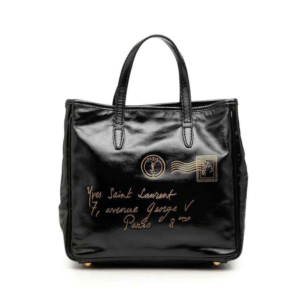 Saint Laurent Small Textured Patent Y Mail Tote Black Leather Very good condition - Front View