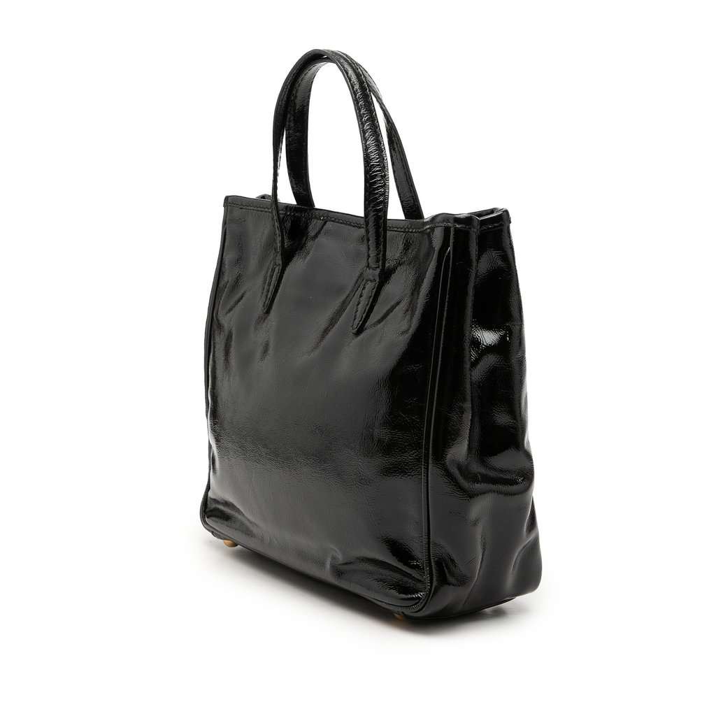 Saint Laurent Small Textured Patent Y Mail Tote Black Leather Very good condition - Back View