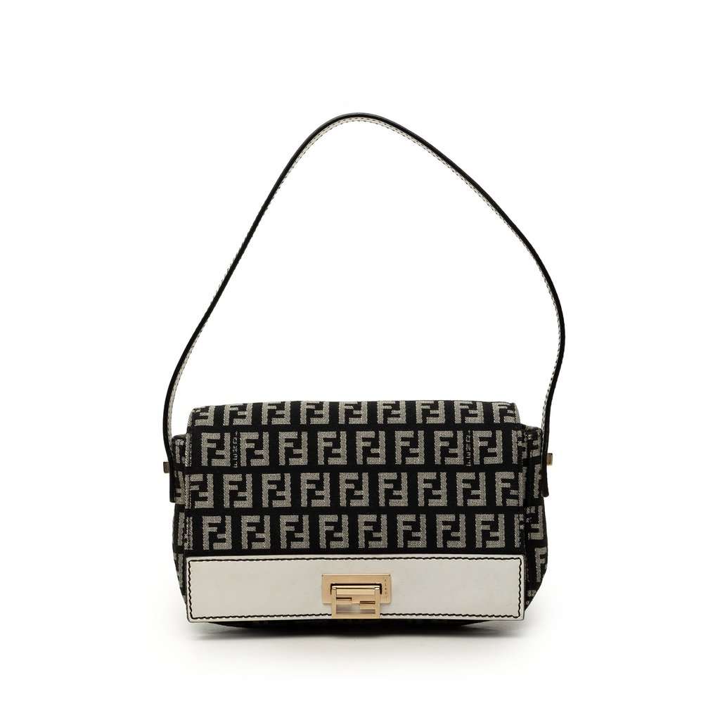 Fendi Zucchino Canvas Shoulder Bag Black Good - Front View