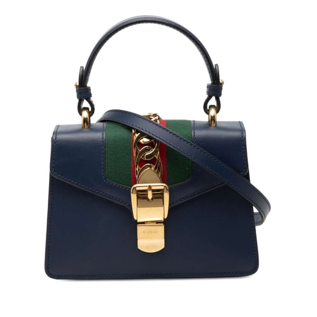 Gucci Mini Leather Sylvie Satchel Blue Leather Very good condition - Front View