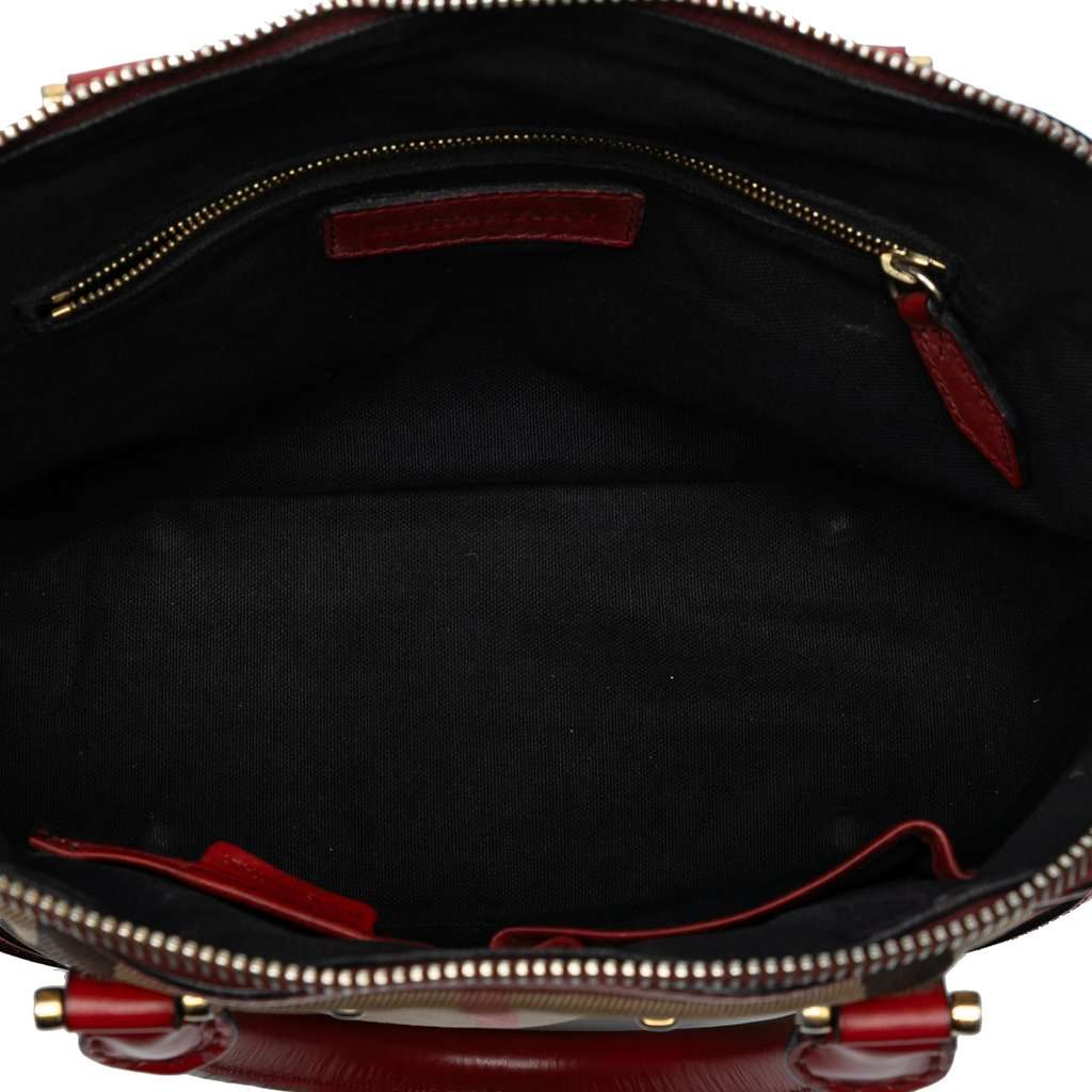 Burberry Small Leather Trimmed House Check Canvas Bridle Orchard Satchel Brown Very good - Model View