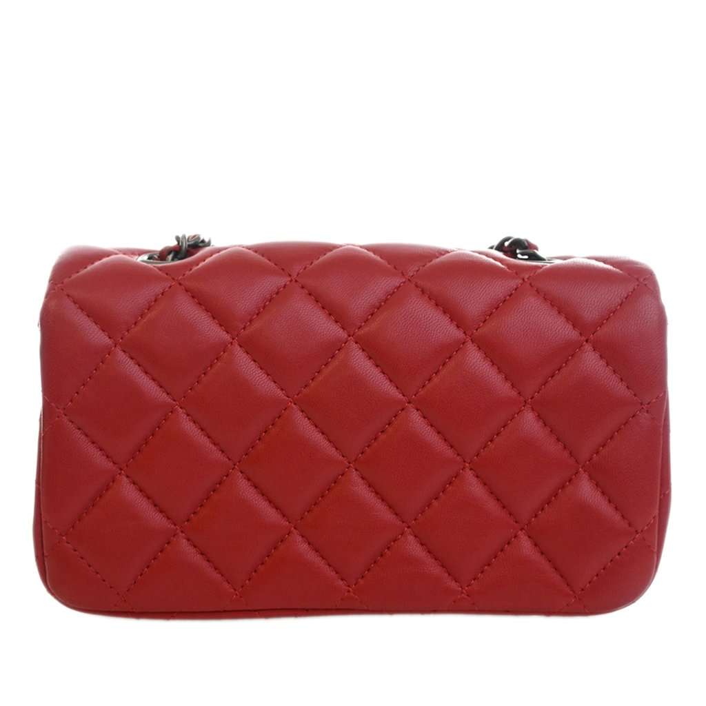 Chanel Extra Mini Rectangular Classic Lambskin Single Flap Red Leather Very good - Back View