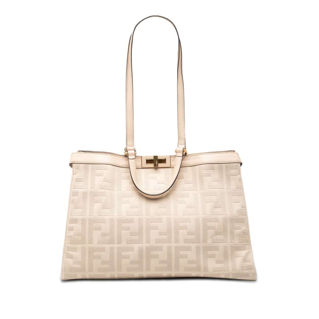 Fendi Zucca Embroidered Canvas Peekaboo X Tote Beige Very good - Front View