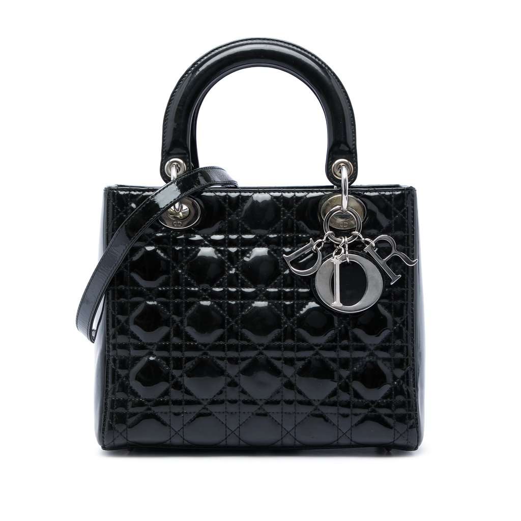 Dior Medium Patent Cannage Lady Dior Black Leather Very good condition - Front View