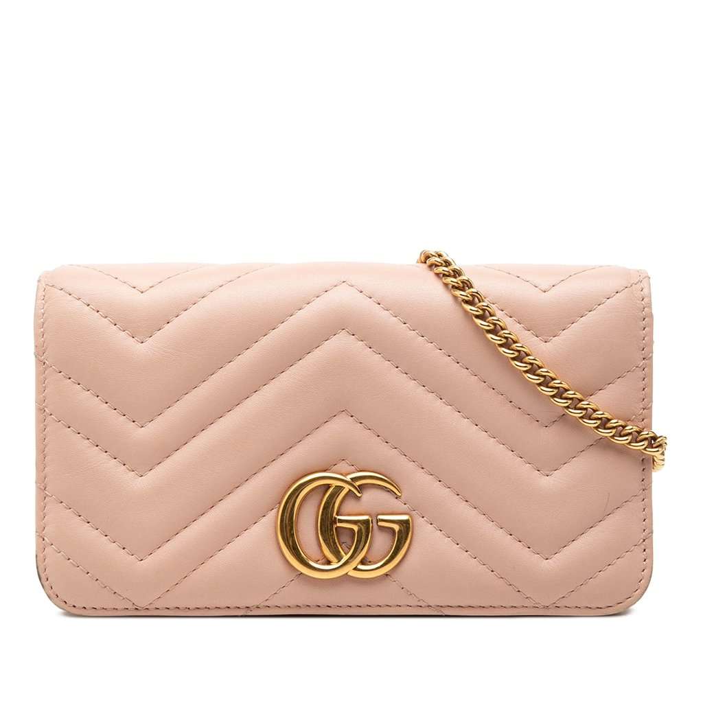 Gucci Mini GG Marmont Matelasse Calfskin Wallet On Chain Pink Leather Very good condition - Front View