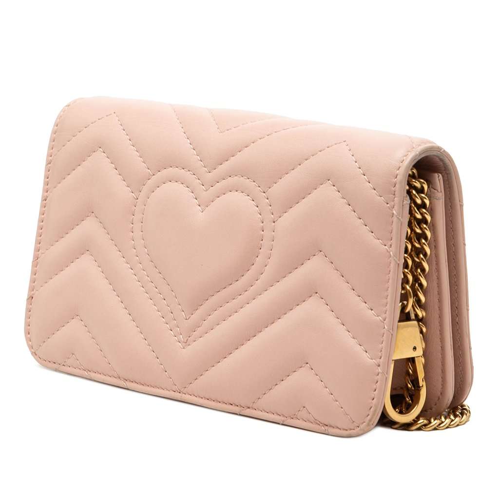 Gucci Mini GG Marmont Matelasse Calfskin Wallet On Chain Pink Leather Very good condition - Back View