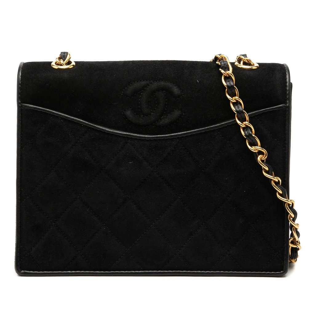 Chanel Small CC Quilted Suede Chain Crossbody Black Leather Very good condition - Front View