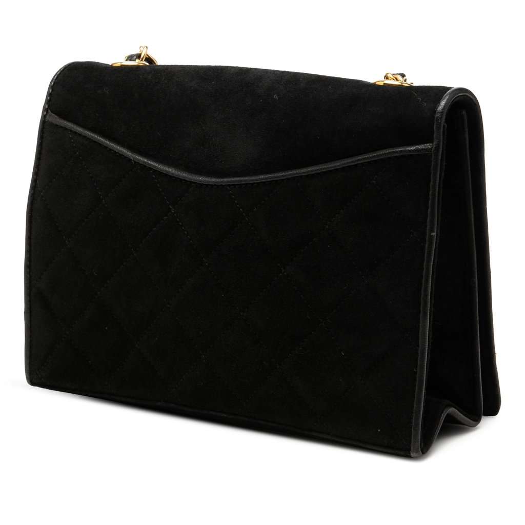 Chanel Small CC Quilted Suede Chain Crossbody Black Leather Very good condition - Back View